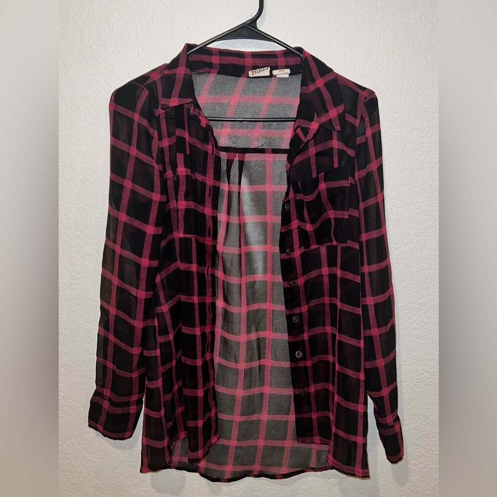 Sheer Plaid Button up- Adult XS
